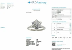 Bague marguerite en or blanc certifiée HRD avec diamants naturels de 1,10 carat