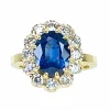 Bague marguerite en or jaune 18 carats, saphir 3,50 carats et diamants