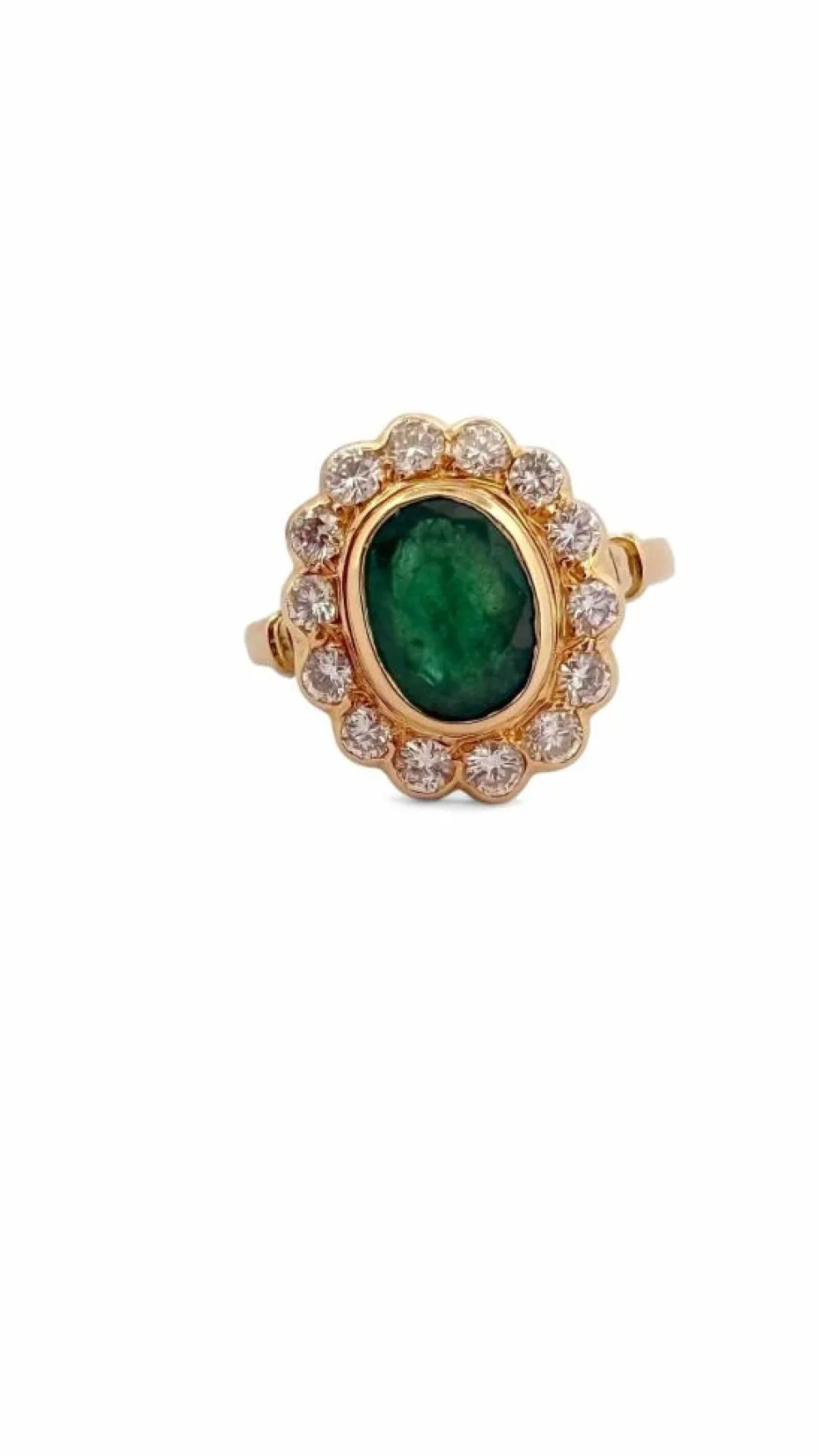 Bague Marguerite en or jaune 18 carats émeraude et diamants