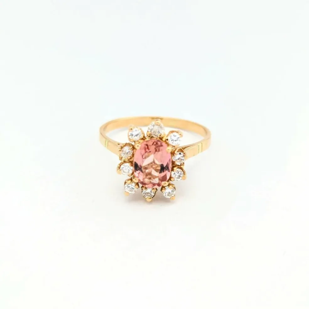 Bague Marguerite en or jaune diamants et tourmaline