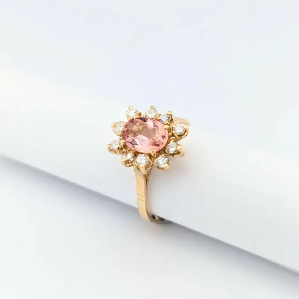 Bague Marguerite en or jaune diamants et tourmaline