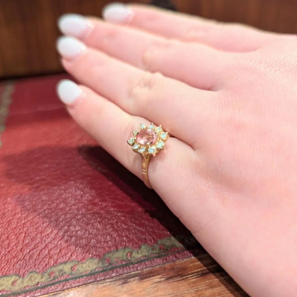 Bague Marguerite en or jaune diamants et tourmaline