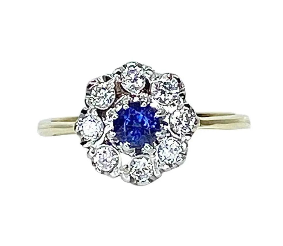 Bague marguerite en or, saphir et diamants