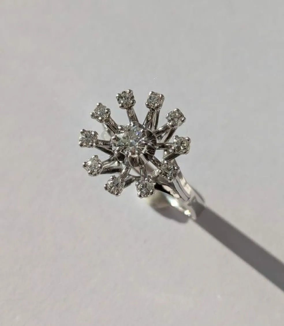 Bague marguerite fleur or blanc platine diamants