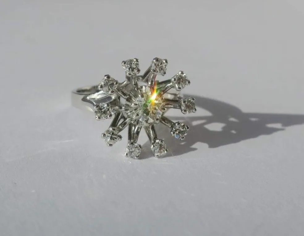 Bague marguerite fleur or blanc platine diamants