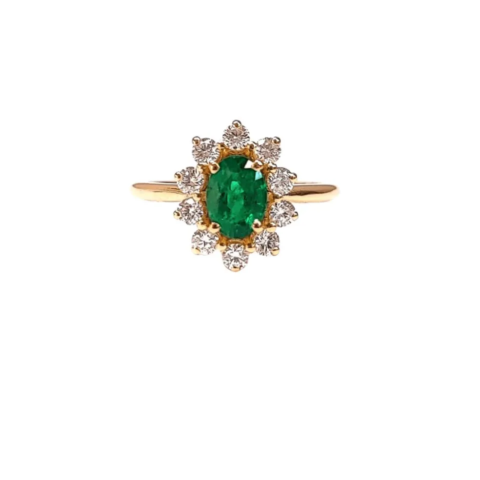 Bague marguerite émeraude et diamant