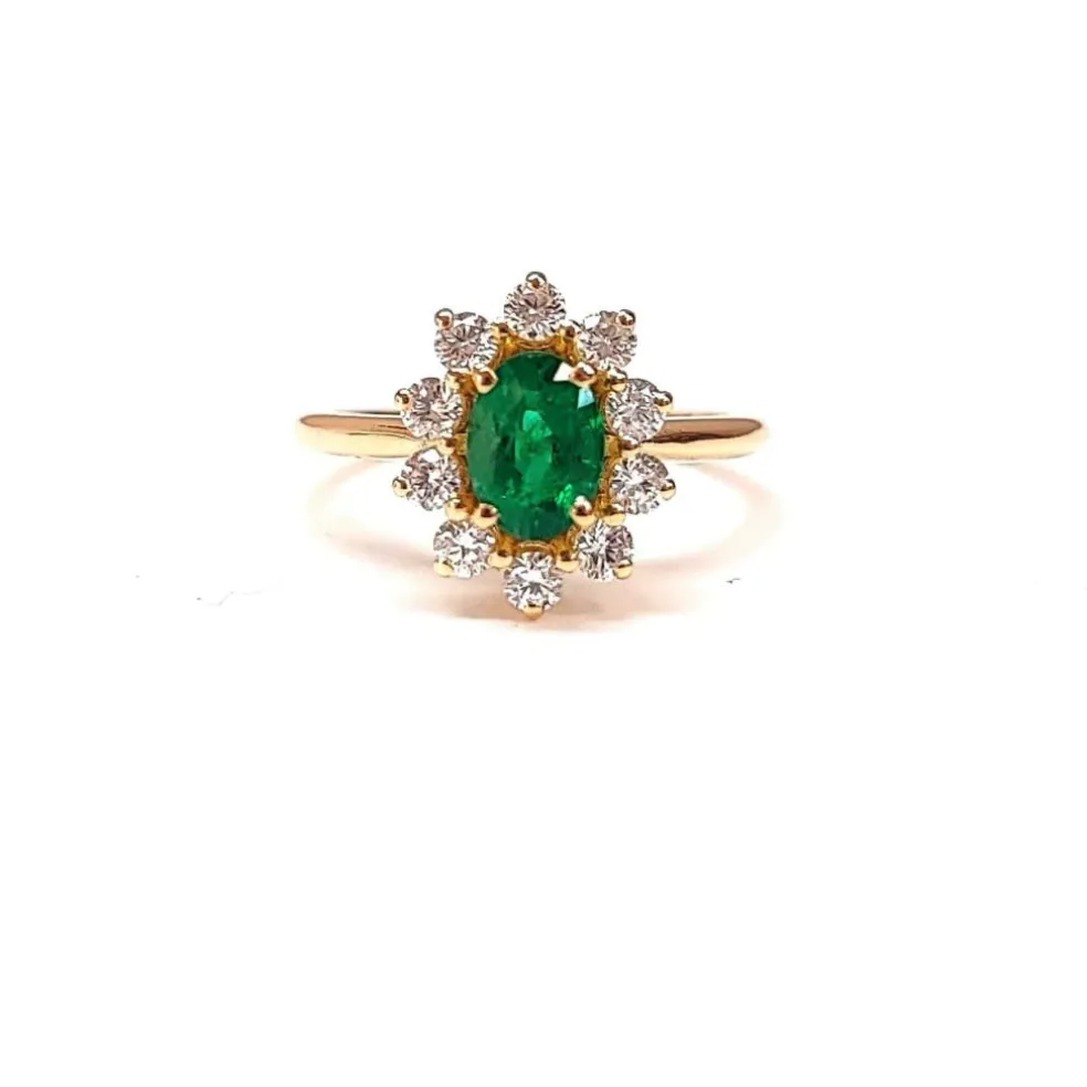 Bague marguerite émeraude et diamant