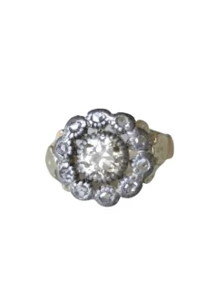 Bague marguerite or, argent, diamants