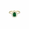 Bague Marguerite Or Blanc Emeraude Diamants