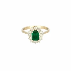 Bague Marguerite Or Blanc Emeraude Diamants