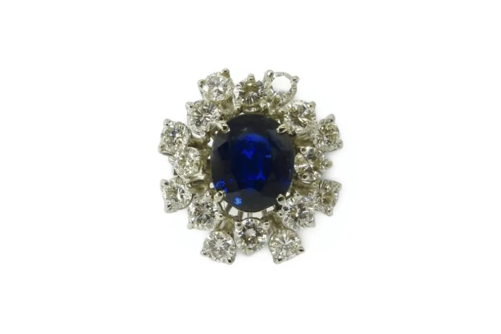 Bague marguerite or blanc, saphir, diamants