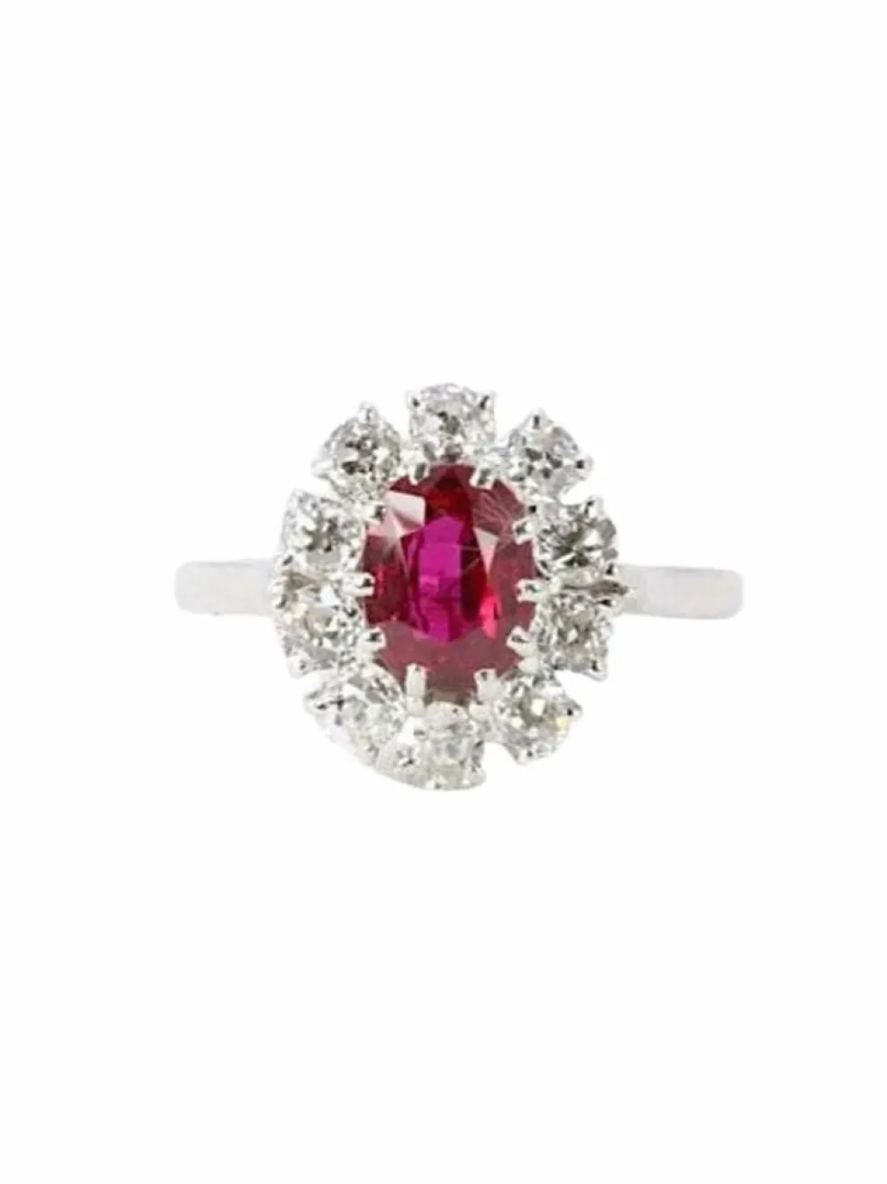 Bague marguerite or blanc rubis ovale diamants