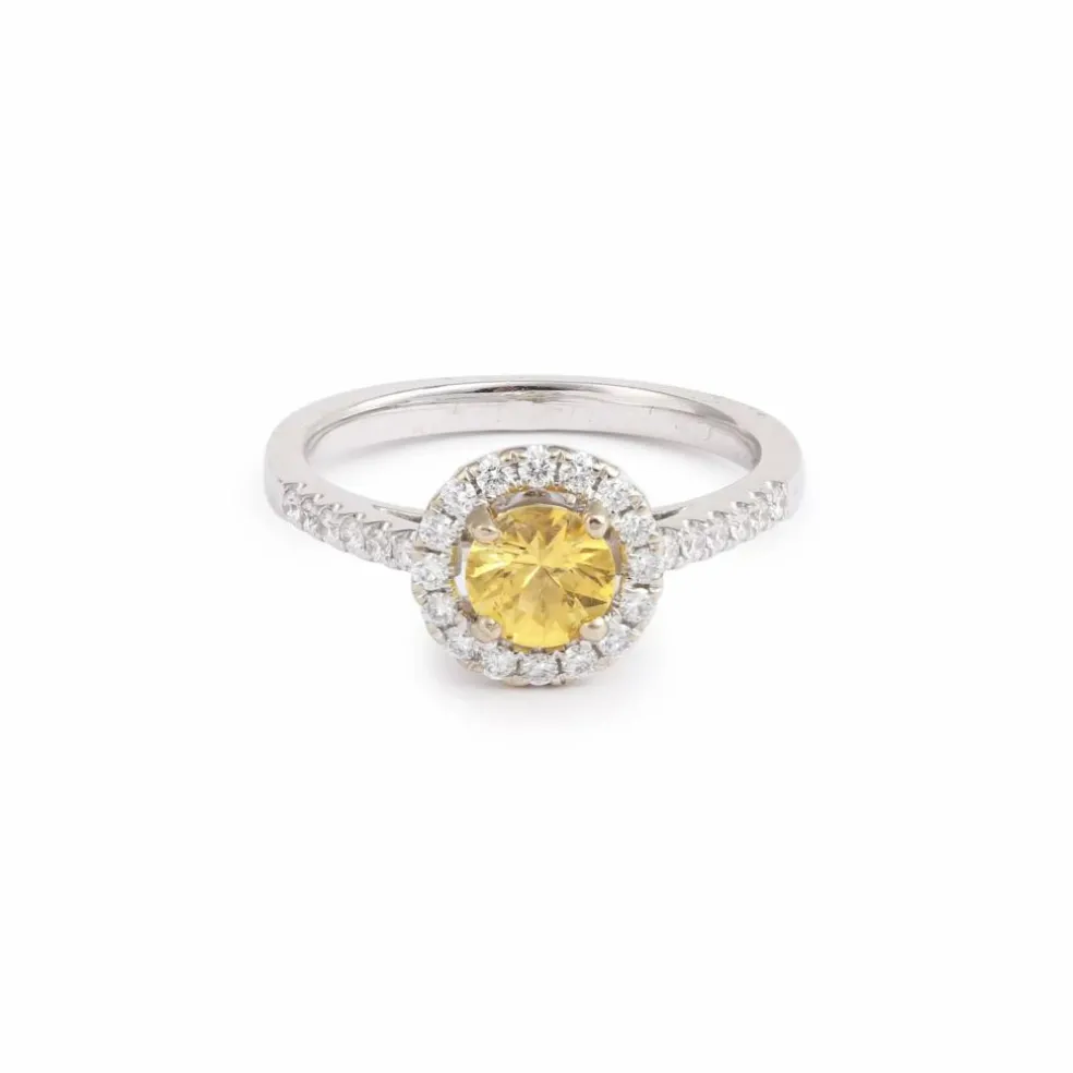 Bague marguerite or blanc saphir jaune diamants
