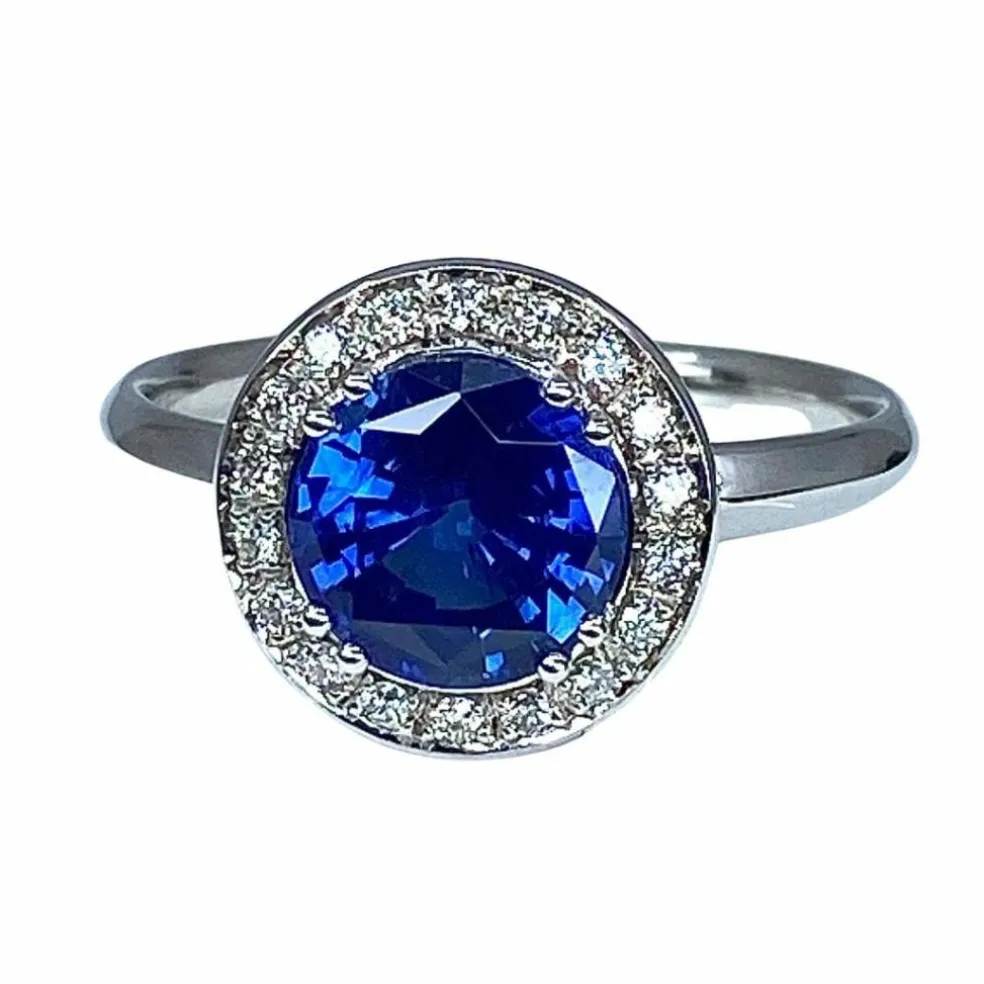 Bague Marguerite Or blanc Saphir et Diamants