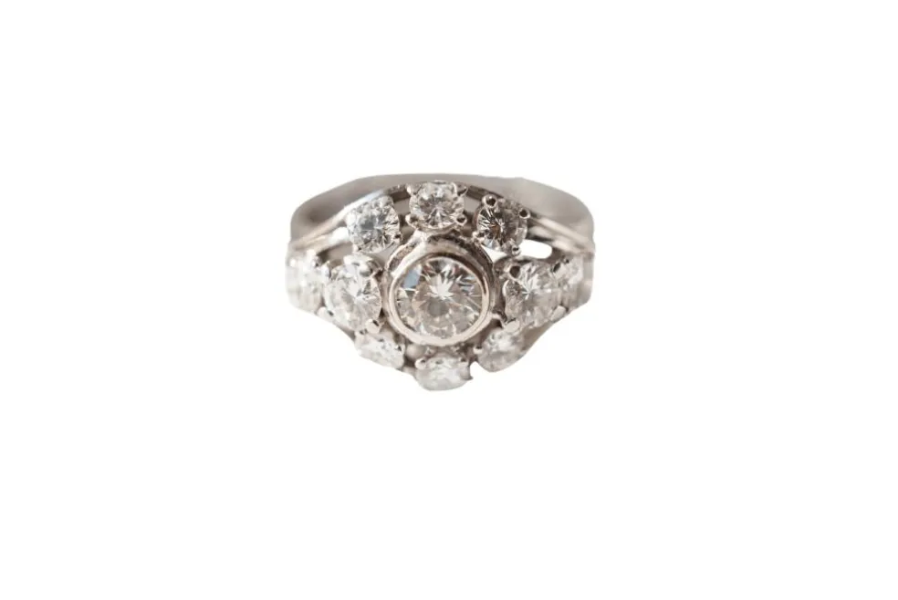 Bague marguerite or blanc diamants