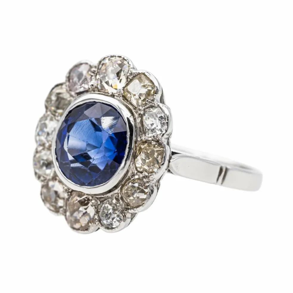 Bague Marguerite Or blanc Saphir