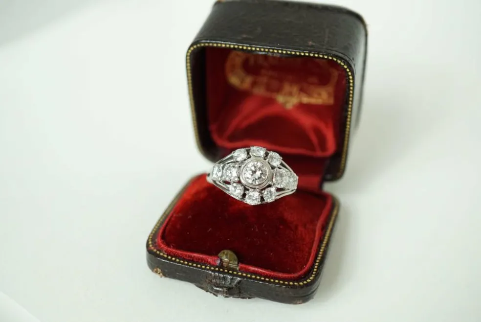 Bague marguerite or blanc diamants