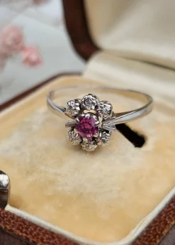Bague marguerite or blanc rubis
