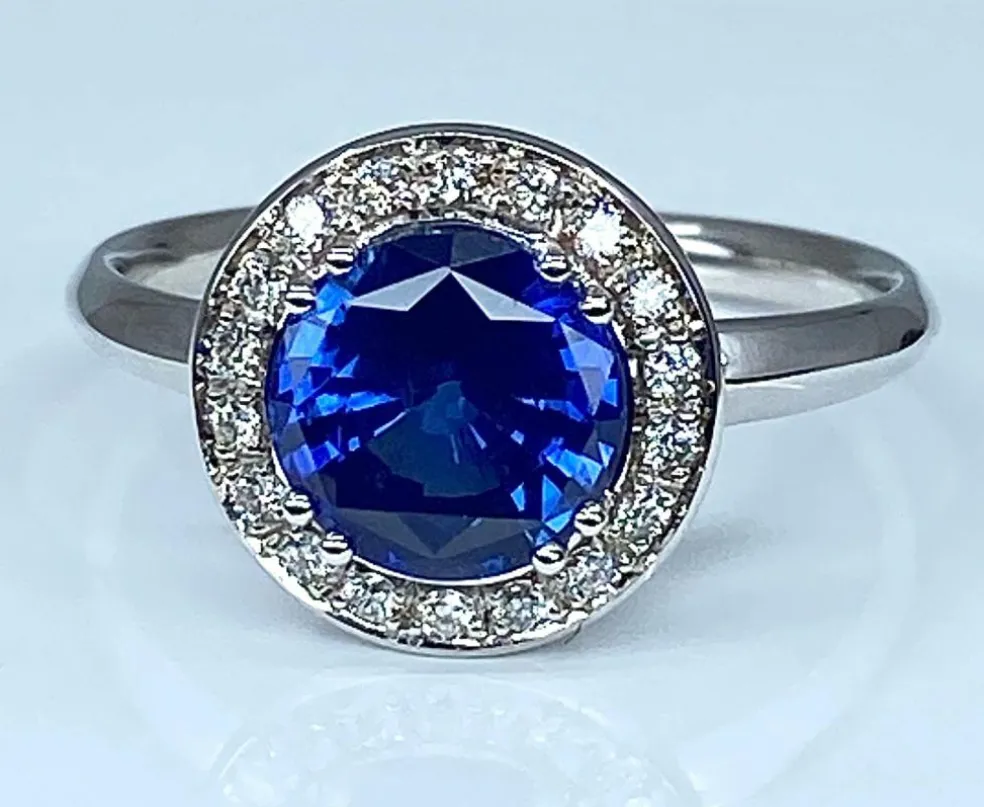 Bague Marguerite Or blanc Saphir et Diamants