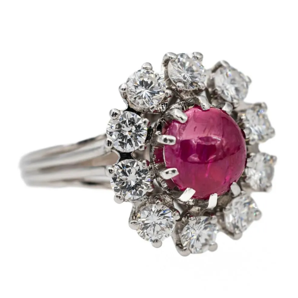 Bague Marguerite Or blanc Rubis