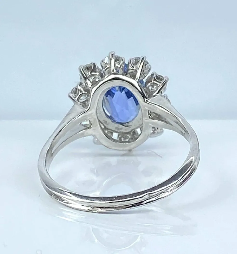 Bague marguerite or blanc, saphir et 10 diamants
