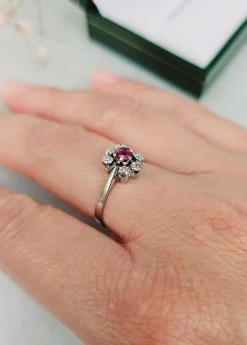 Bague marguerite or blanc rubis