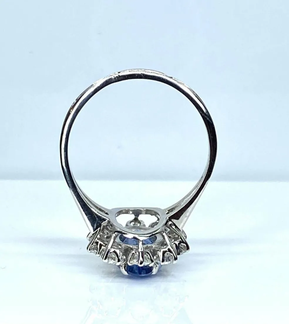 Bague marguerite or blanc, saphir et 10 diamants