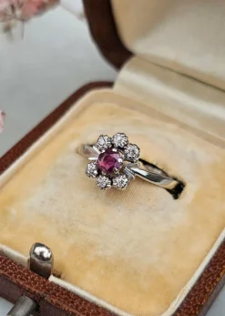 Bague marguerite or blanc rubis