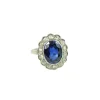 Bague marguerite or diamants et saphir synthètique art déco