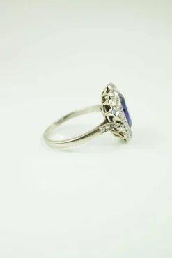 Bague marguerite or diamants et saphir synthètique art déco