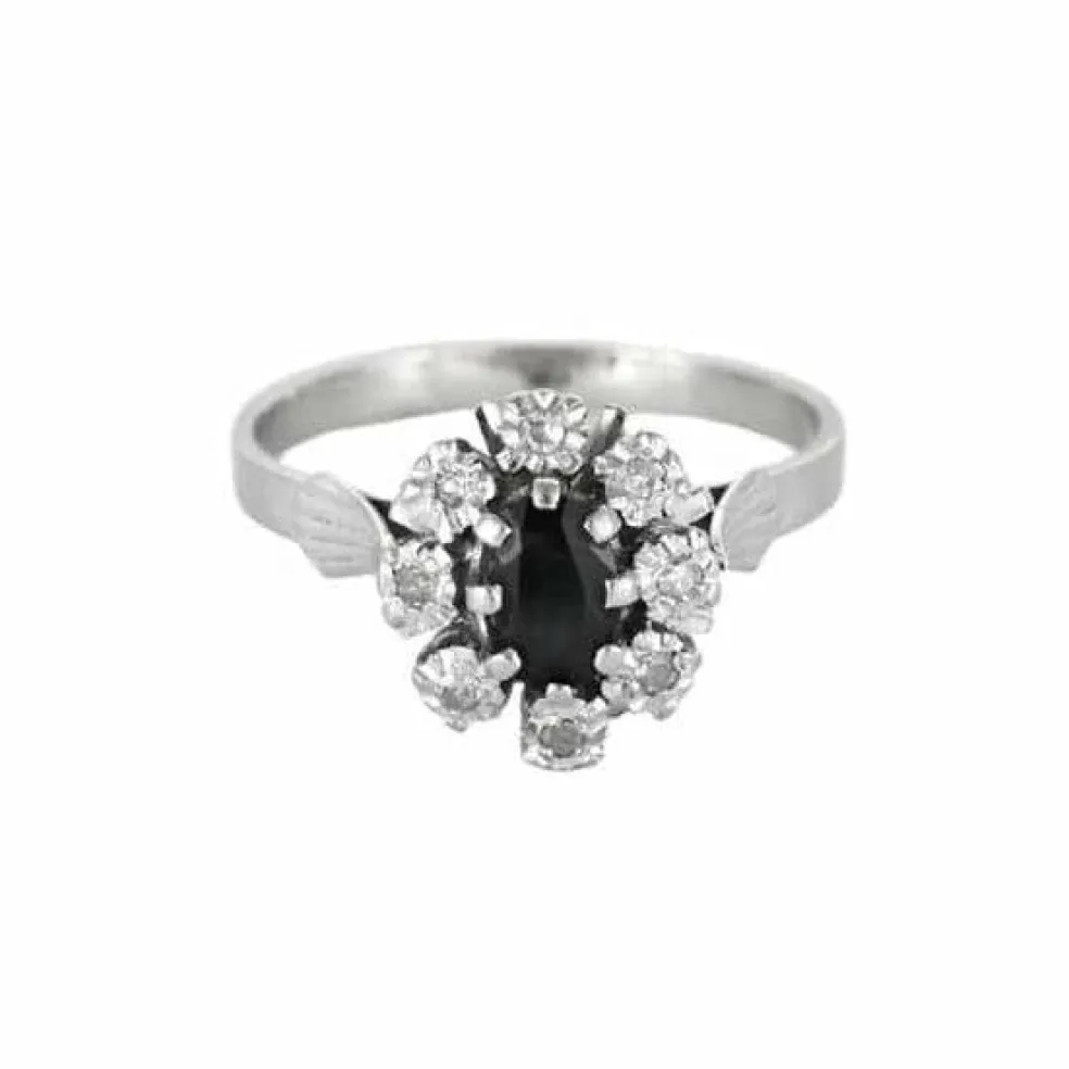 Bague Marguerite or gris, saphir et diamants