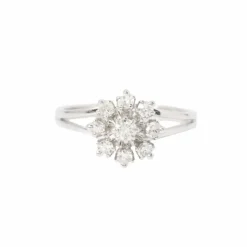 Bague marguerite or gris diamants