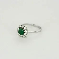 Bague Marguerite or gris, émeraude et diamants