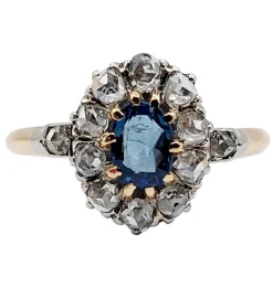 Bague marguerite or jaune, saphir synthétique et diamants (circa 1900)