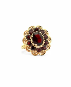Bague marguerite or jaune grenats