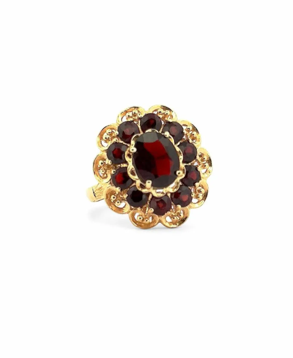 Bague marguerite or jaune grenats