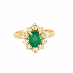 Bague Marguerite or jaune, diamants et émeraudes