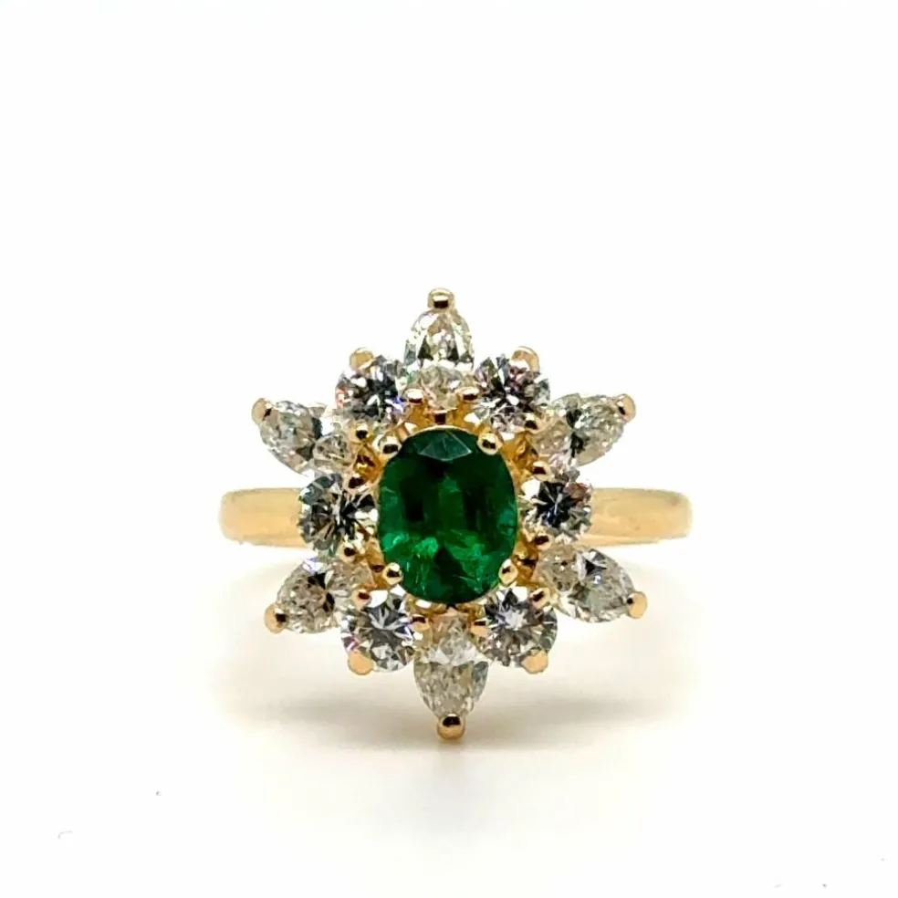 Bague Marguerite Or jaune - Emeraude et Diamants
