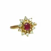 Bague marguerite or jaune, rubis et diamants