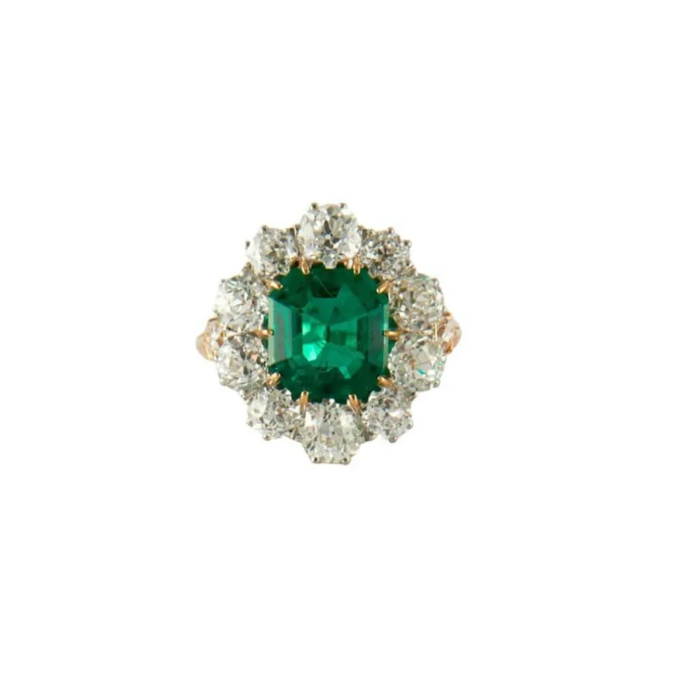 Bague Marguerite Or Jaune Emeraude & Diamants
