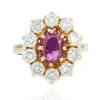 Bague marguerite or jaune rubis diamants