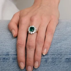 Bague Marguerite Or Jaune Emeraude & Diamants