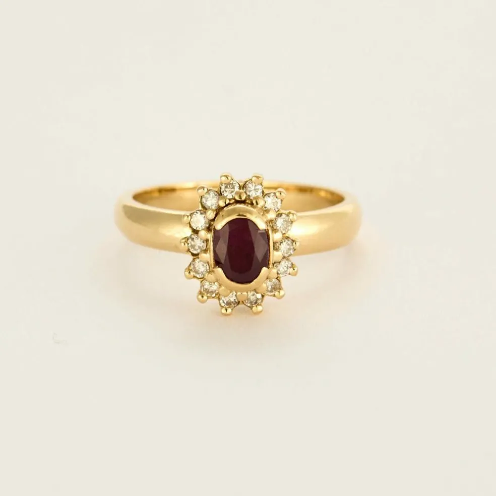 Bague Marguerite Or jaune, Rubis et Diamants