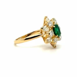 Bague Marguerite Or jaune - Emeraude et Diamants