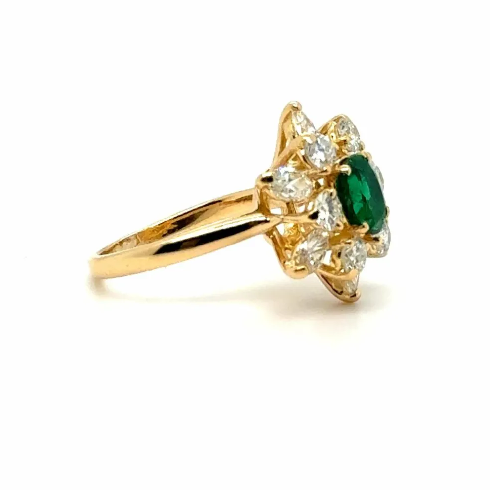Bague Marguerite Or jaune - Emeraude et Diamants