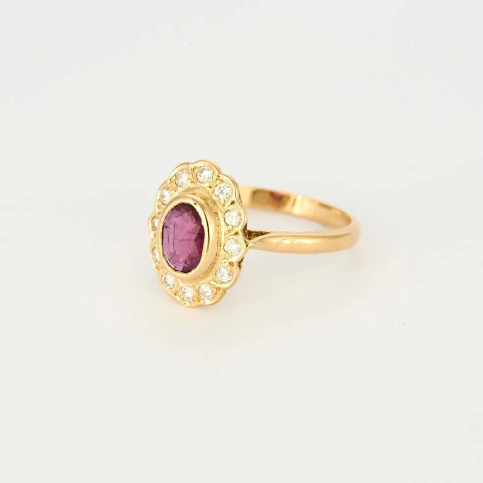Bague marguerite or jaune, rubis et diamants