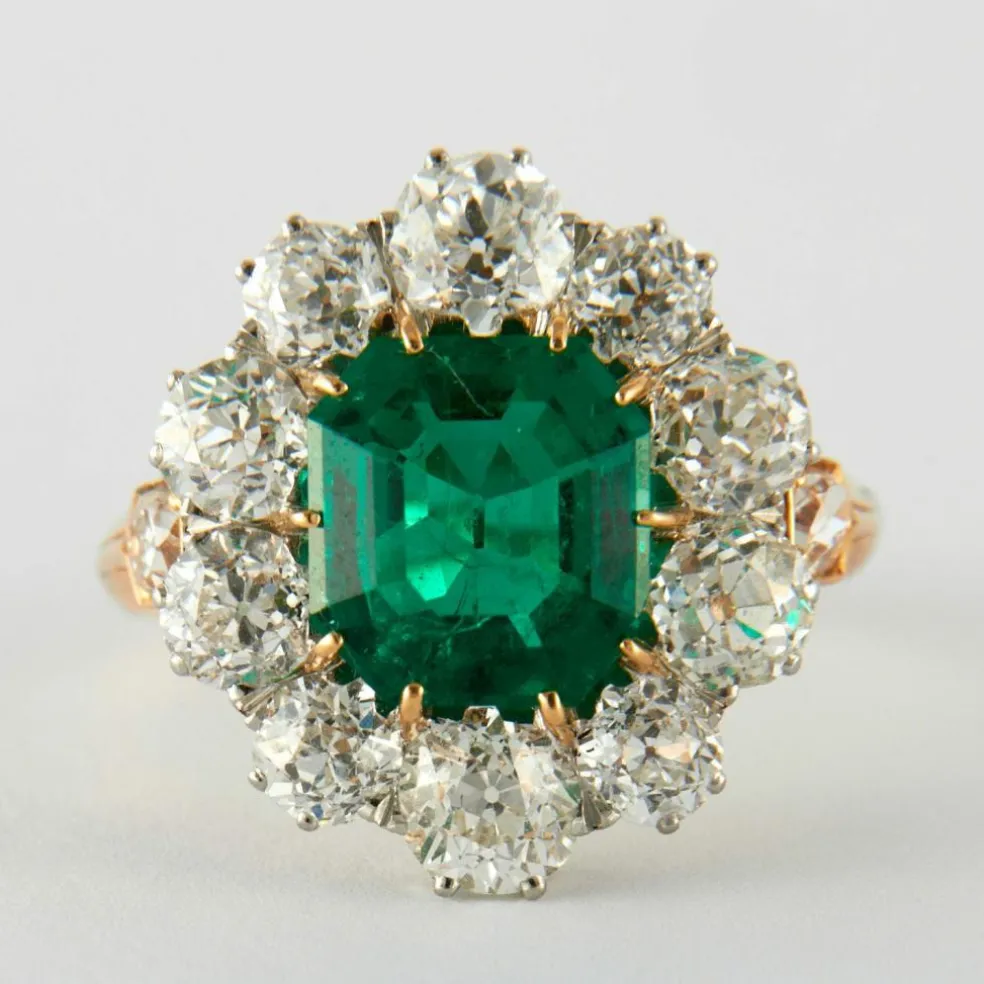 Bague Marguerite Or Jaune Emeraude & Diamants