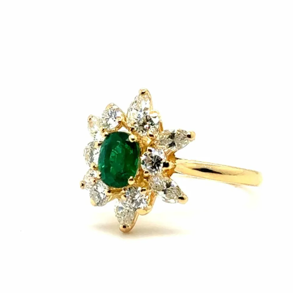 Bague Marguerite Or jaune - Emeraude et Diamants