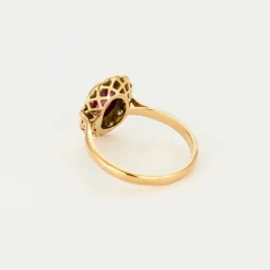 Bague marguerite or jaune, rubis et diamants