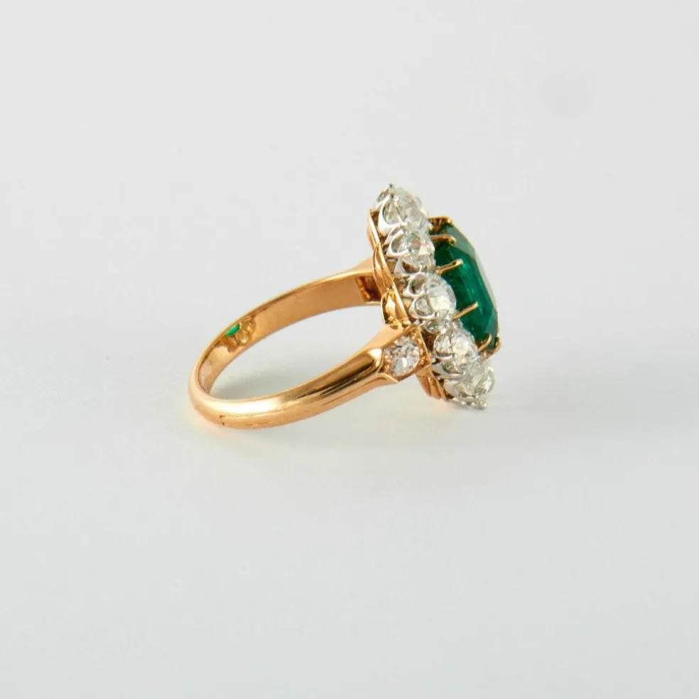 Bague Marguerite Or Jaune Emeraude & Diamants